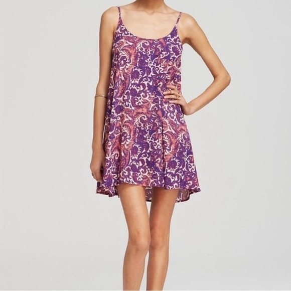 Free People Dove Slip Mini Dress Womens Small Paisley Purple Boho Hippie Flowy - Picture 1 of 10